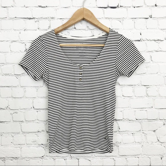 American Eagle Outfitters Tops - AEO Soft & Sexy T Black And White Striped Crop Top